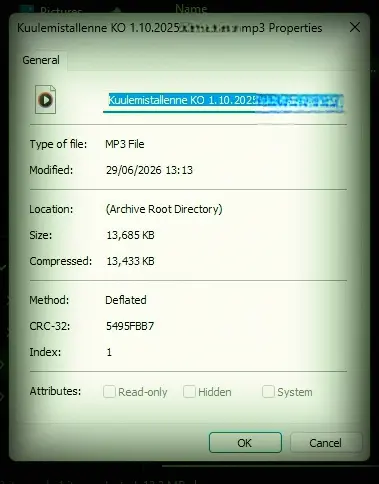 Audio Properties Index 1 CRC-32 5495FBB7