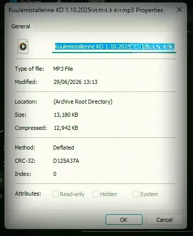 Audio Properties Index 0 CRC-32 D125A37A