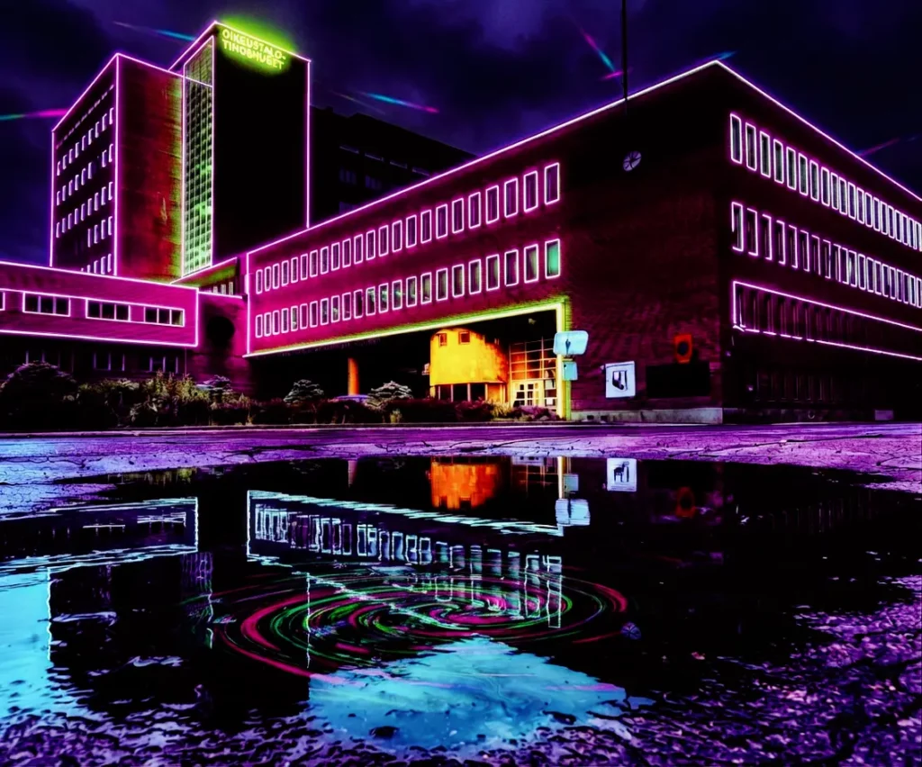 Distorted reflection of a courthouse symbolizing judicial misalignment.